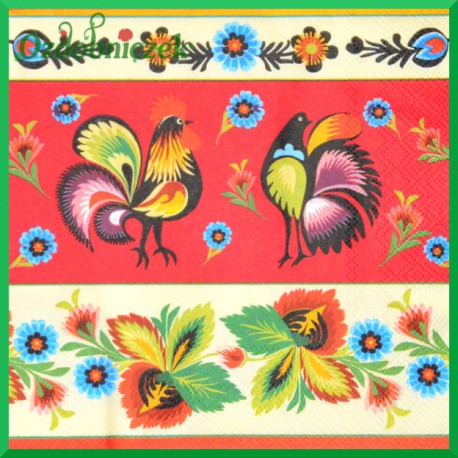 Serwetka do decoupage kwiaty łowickie czerwone