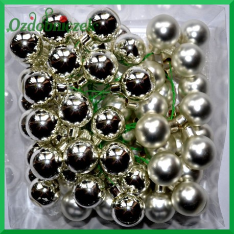 Bombki szklane na druciku SREBRNE 3cm/18szt