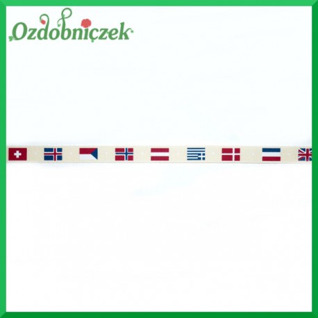 Wstążka bawełniana biała we flagi16mm / 1mb