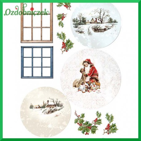 Przegródki ozdobne do kul plexi - zimowy pejzaż i okna  TAG106