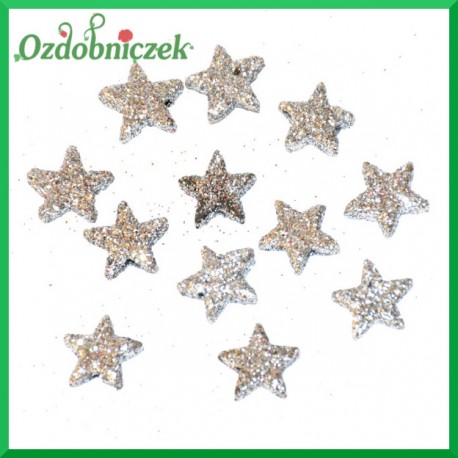 GWIAZDKI brokatowe malutkie SREBRNE 1,5cm/12szt.