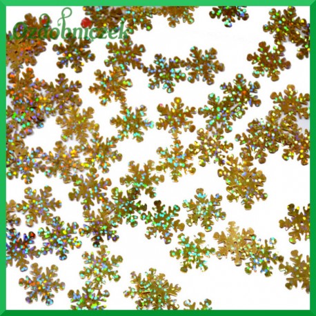 Cekiny śnieżynki 20mm/5g złote laserowe