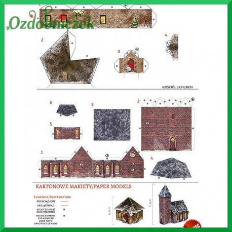 Kartonowa makieta wieża i domek z cegły PM-0004