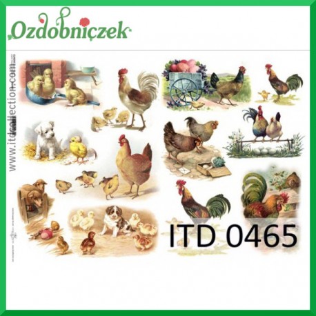 Papier do decoupage KLASYCZNY A4 D0465M - kurczaczki koguty psy