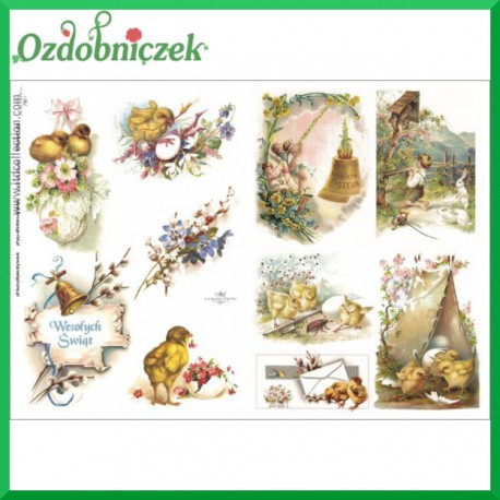 Papier do decoupage KLASYCZNY A4 D0387M - kurczaczki namiot