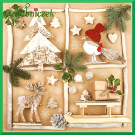 Serwetka do decoupage PTAK ŁOŚ CHOINKA Z KORY 1SZT