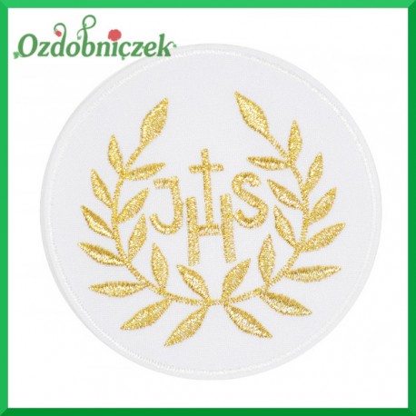 Naszywka  IHS i liście -złota