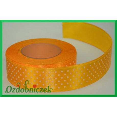 Tasiemka satynowa w kropki 25mm żółta/22mb