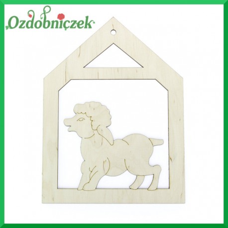 Zawieszka ze sklejki domek z barankiem