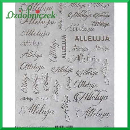 Papier ryżowy A5 SREBRNY  z HOT PRINTEM RH0010 -NAPISY ALLELUJA