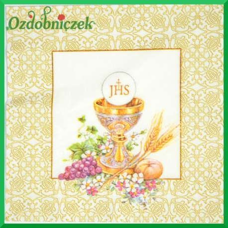 Serwetka do Decoupage kielich IHS w złotej ramce