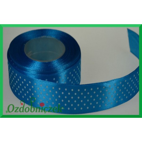 Tasiemka satynowa w kropki 25mm niebieska/22mb
