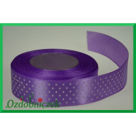 Tasiemka satynowa w kropki 25mm wrzosowa/1mb