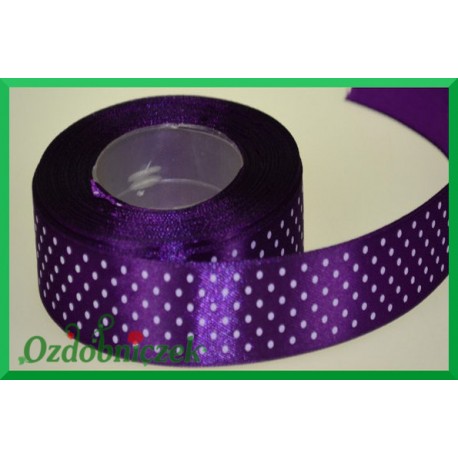 Tasiemka satynowa w kropki 25mm fioletowa/22mb