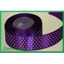 Wstążka tasiemka satynowa w kropki 25mm fioletowa/1mb