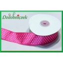 Wstążka tasiemka satynowa w kropki 25mm amarantowa/1mb