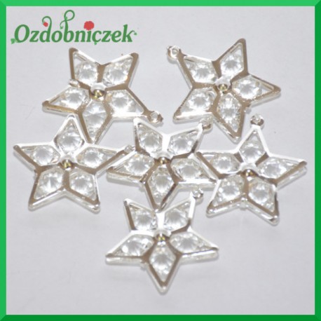 Gwiazdki metalowe z zawieszką 24 szt.-SREBRNE