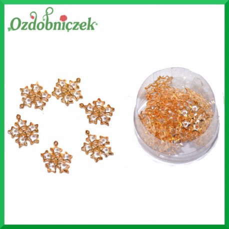 Śniezynki metalowe z zawieszką 24 szt.-ZŁOTE