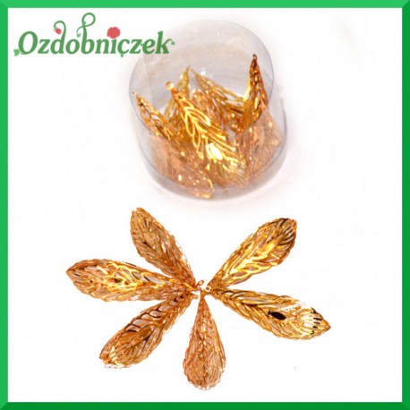 Liście metalowe z zawieszką 12szt.-ZŁOTE