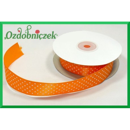 Tasiemka satynowa w kropki 12mm pomarańczowa/1mb