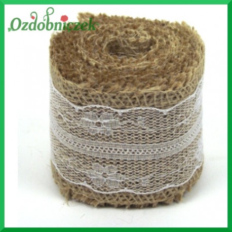 Wstążka jutowa z koronką 5CM/1,8CM AŻUROWA