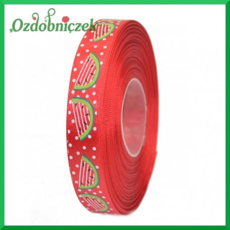 Tasiemka SATYNOWA czerwona -  ARBUZ 15mm/3mb