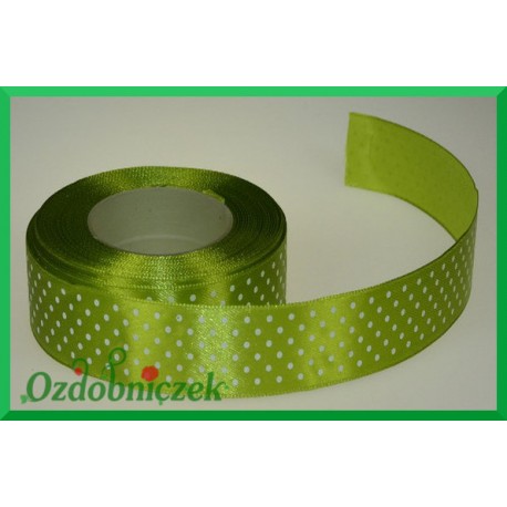 Tasiemka satynowa w kropki 12mm jasna zielona/1mb