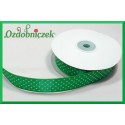 Wstążka tasiemka satynowa w kropki 12mm zielona/22mb