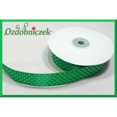 Tasiemka satynowa w kropki 12mm zielona/1mb