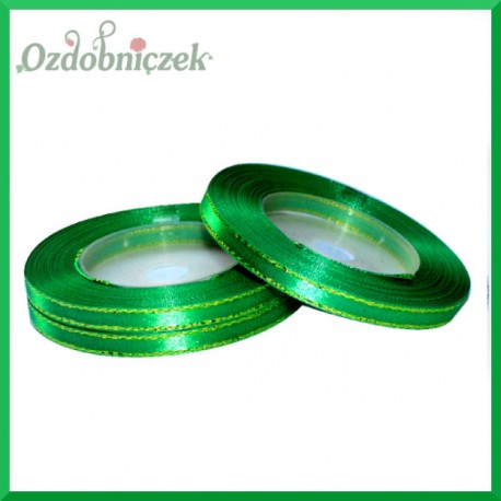 Tasiemka satynowa ze złotą nitką 6mm zielona