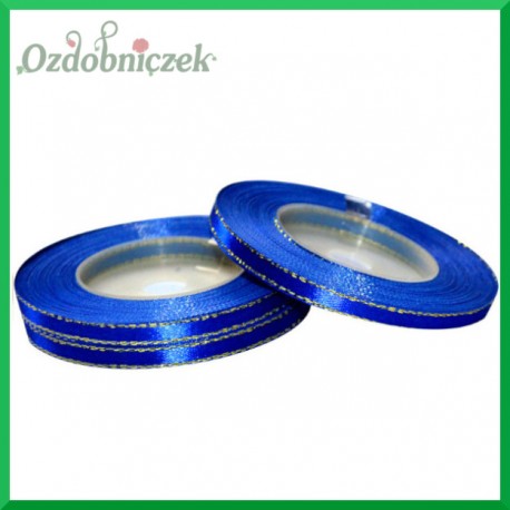 Tasiemka satynowa ze srebrną nitką 6mm szafirowa