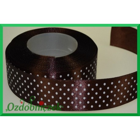 Tasiemka satynowa w kropki 12mm brązowa/1mb