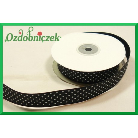 Tasiemka satynowa w kropki 12mm czarna/1mb