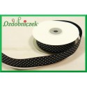 Wstążka tasiemka satynowa w kropki 12mm czarna/1mb