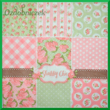 Serwetka do decoupage -kratka, kropki różowa