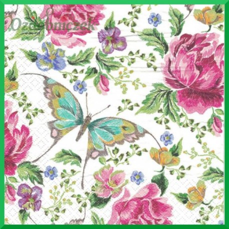 Serwetka do decoupage - motyl i kwiaty