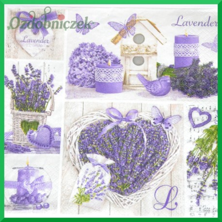 Serwetka do decoupage - kwiat lawendy serce lawenda doniczka