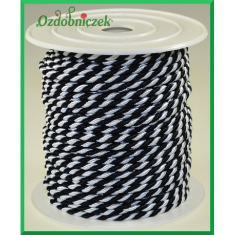 Sznurek oplatany 3,2mm / 1mb biało-czarny