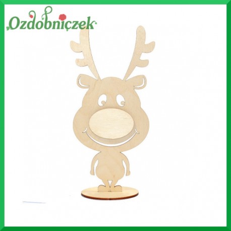 Renifer zabawny 3d, ze sklejki na podstawce, średni