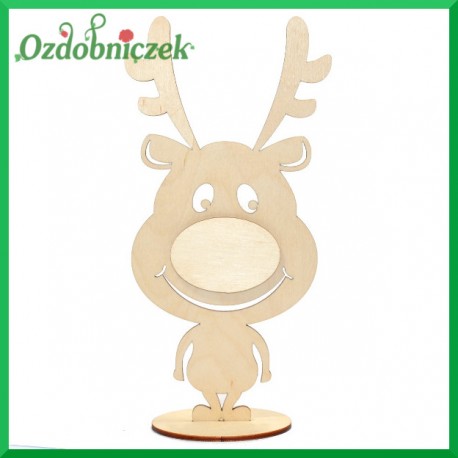 Renifer zabawny 3d, ze sklejki na podstawce, duży