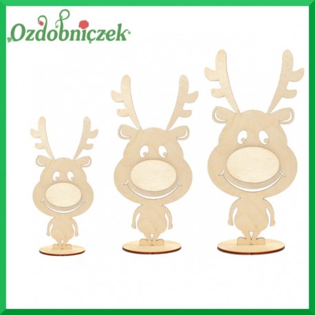 Zestaw Reniferów zabawnych 3d, ze sklejki na podstawce 3szt