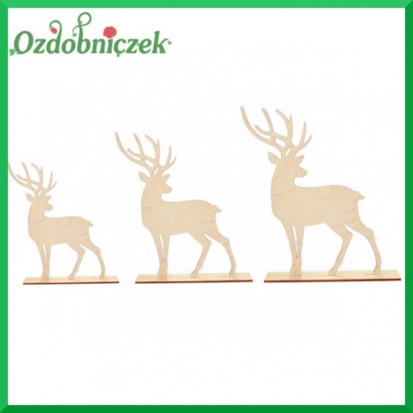 Zestaw 3 szt Reniferów z porożem, ze sklejki na podstawce