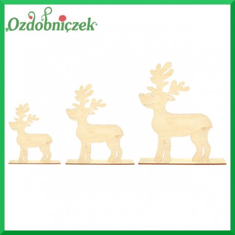 Zestaw 3 szt Reniferów z zadartym nosem, ze sklejki na podstawce