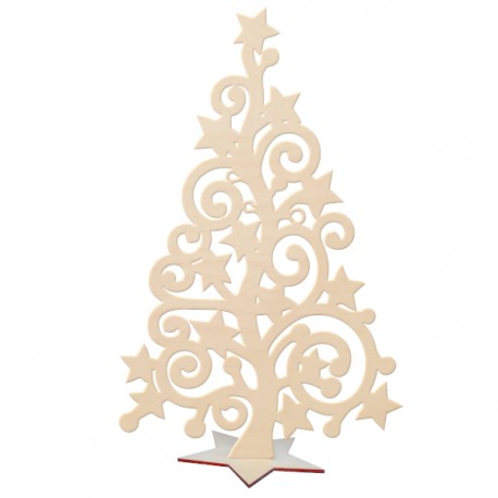 Choinka ażurowa z gwiazdkami ze sklejki na podstawcew kształcie gwiazdki 29,5 cm