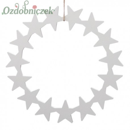  Wianek ze sklejki - baza ozdobna 25cm-GWIAZDKI-bielony