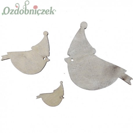 Drewniane PTASZKI W CZAPECZKACH 3 rozmiary 20szt.-SZARE