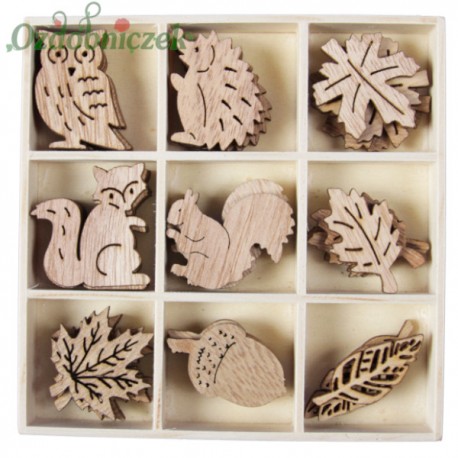 Drewniane kształtki jesienne 36 elementów-NATURALNE