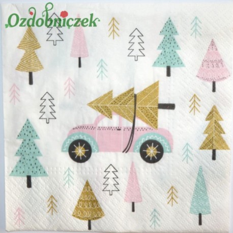 Serwetka do decoupage SAMOCHÓD I CHOINKI 1 SZT.