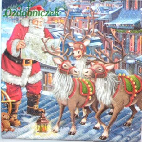 Serwetka do decoupage MIKOŁAJ I RENIFERY 1 SZT.