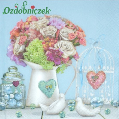 Serwetka do Decoupage bukiet róż porcelanowe gołąbki 1 szt.
